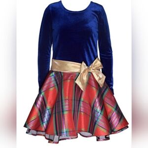 Bonnie Jean holiday Long Sleeved Velvet Bodice to Plaid Skirt Dress 14 Christmas
